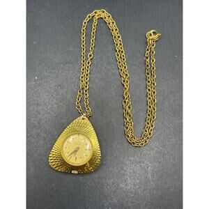 Vtg Impex Mechanical Wind Up Necklace Pendant Watch Gold Tone Swiss Made 30mm